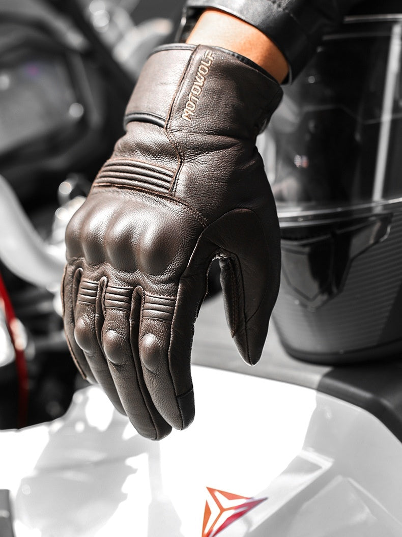 MOTOWOLF Men's Winter Leather Motorcycle Gloves — Sheepskin with TPU Protection