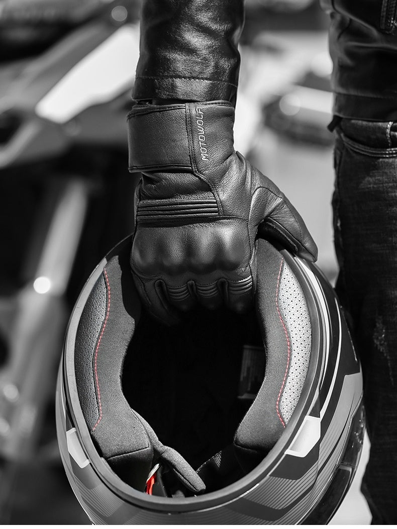 MOTOWOLF Men's Winter Leather Motorcycle Gloves — Sheepskin with TPU Protection