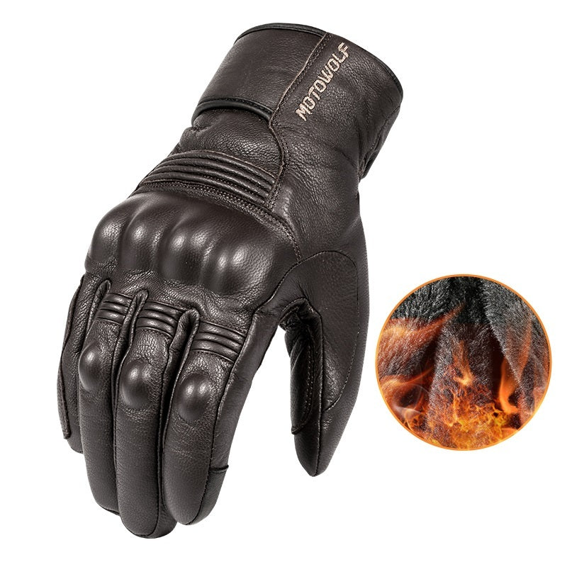 MOTOWOLF Men's Winter Leather Motorcycle Gloves — Sheepskin with TPU Protection