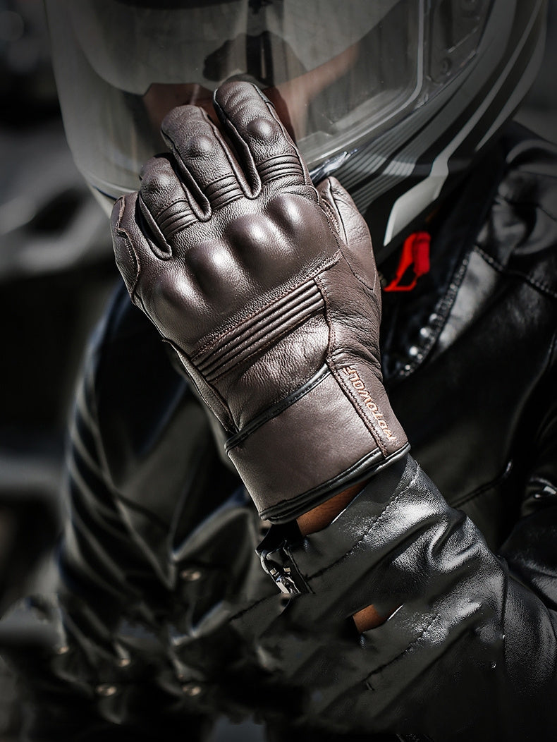 MOTOWOLF Men's Winter Leather Motorcycle Gloves — Sheepskin with TPU Protection