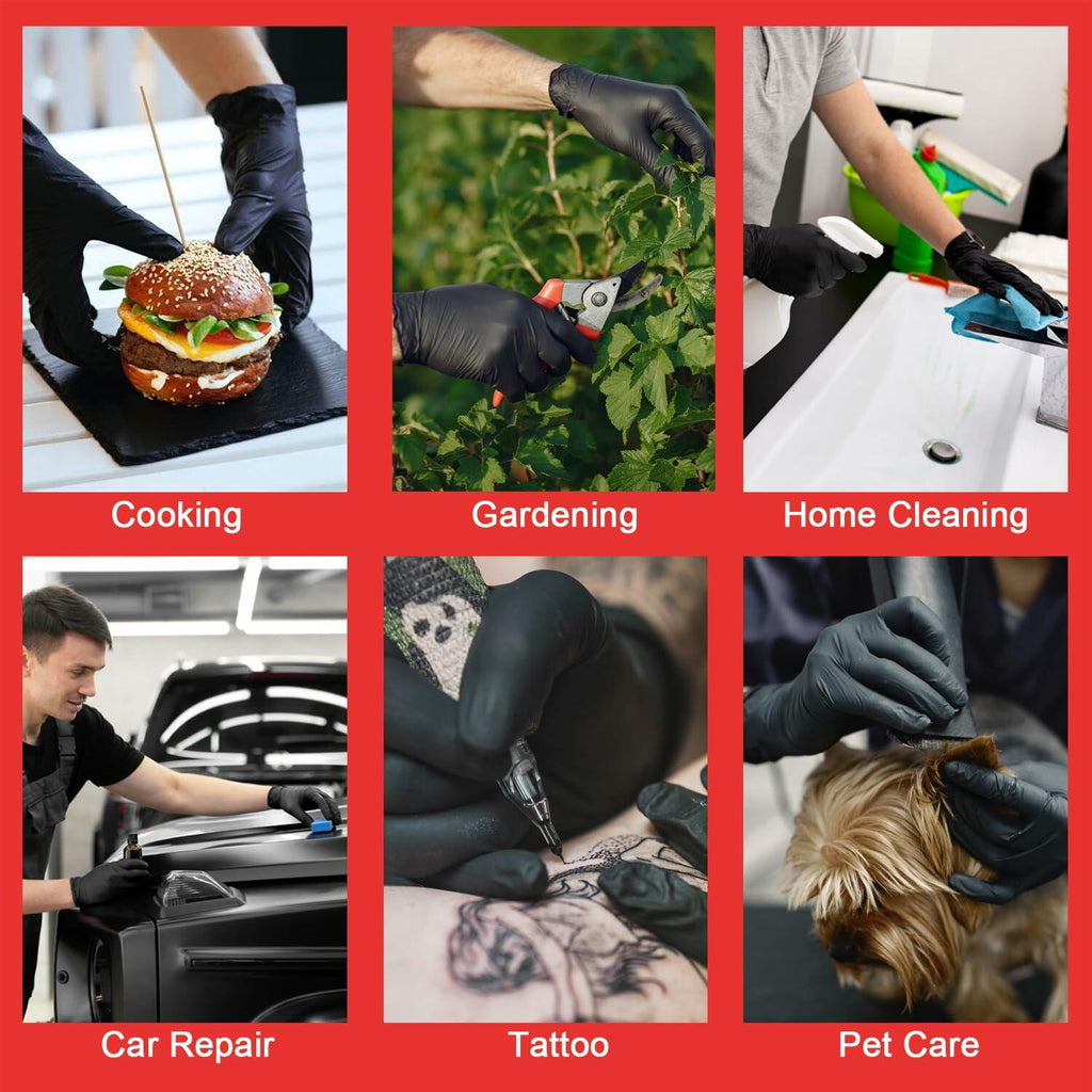 SANYU Nitrile Gloves Powder-Free Latex-Free Food Safe Black 100ct Size L