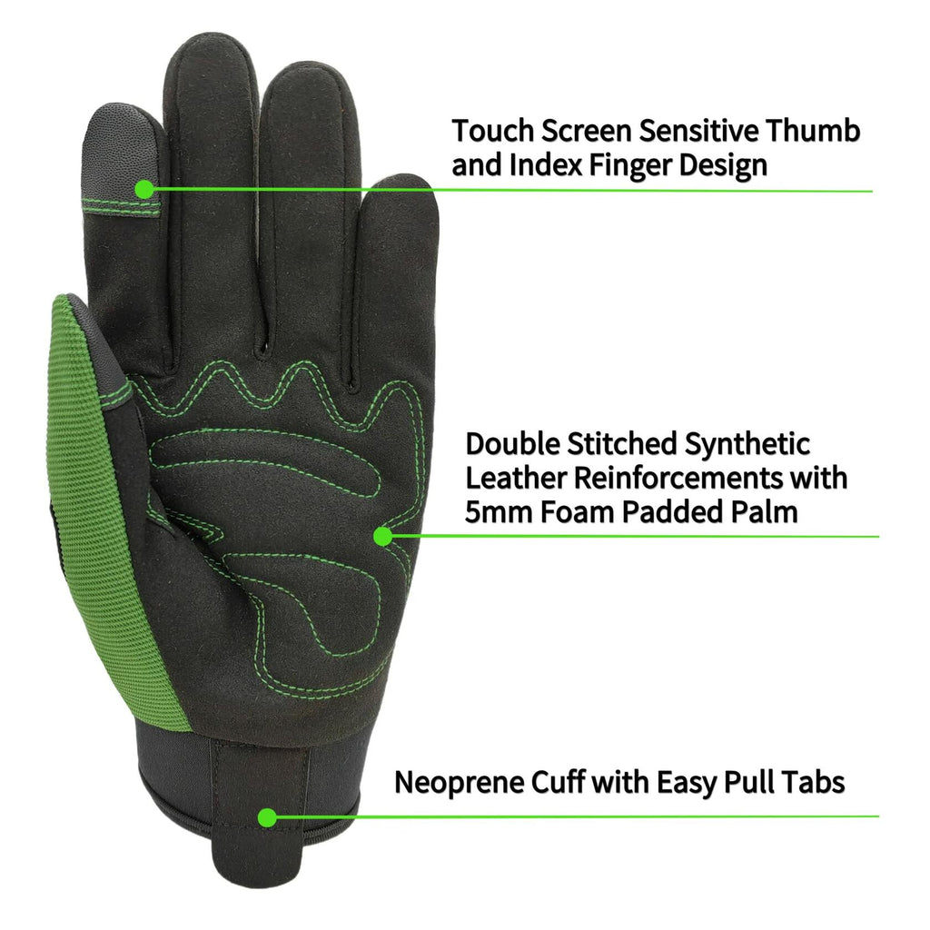 SAVJOB Synthetic Leather Work Gloves Touchscreen Yard Garden Green Small