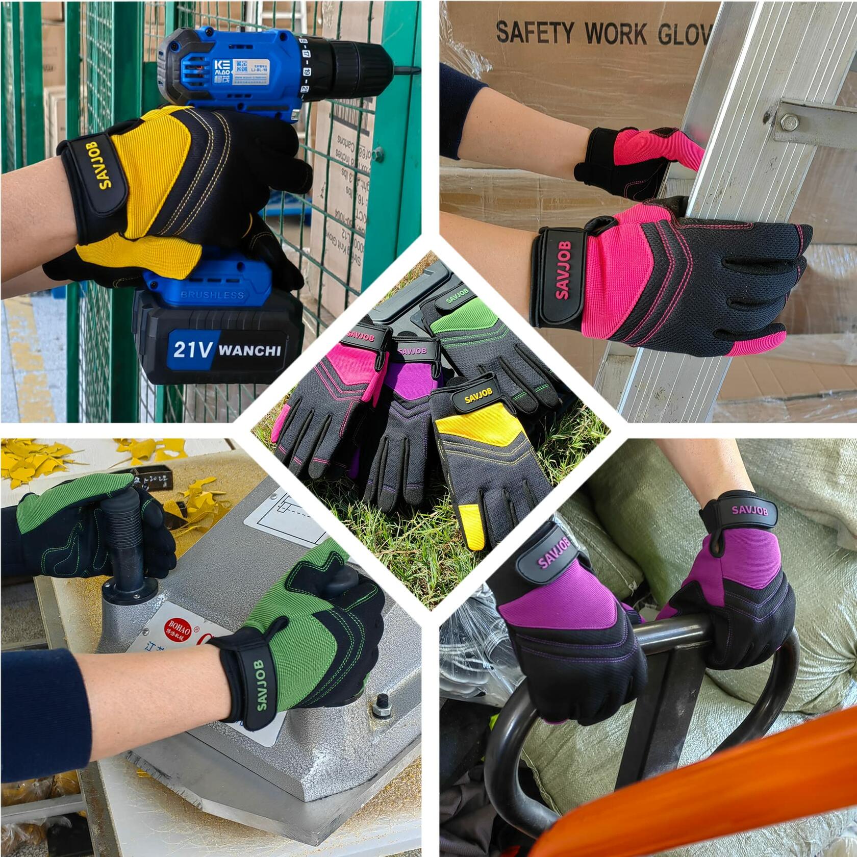 SAVJOB Synthetic Leather Work Gloves Touchscreen Yard Garden Green Small