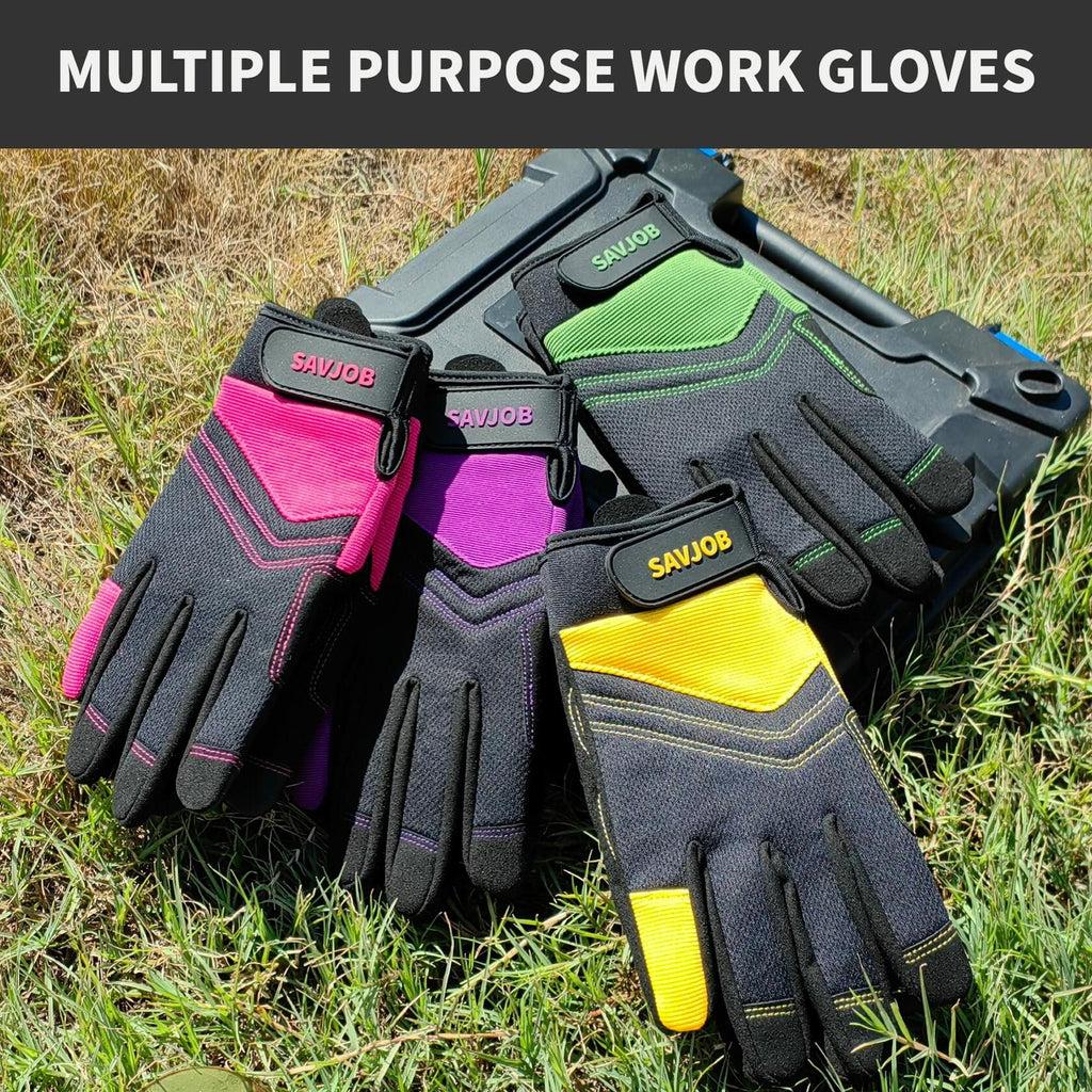 SAVJOB Synthetic Leather Work Gloves Touchscreen Yard Garden Green Small