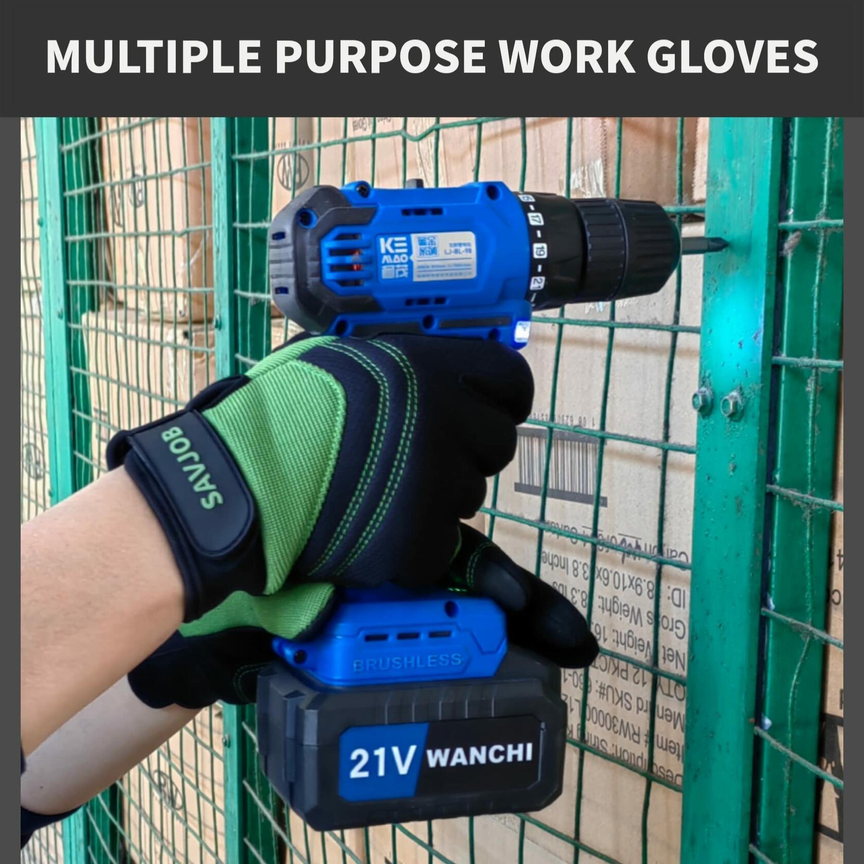 SAVJOB Synthetic Leather Work Gloves Touchscreen Yard Garden Green Small